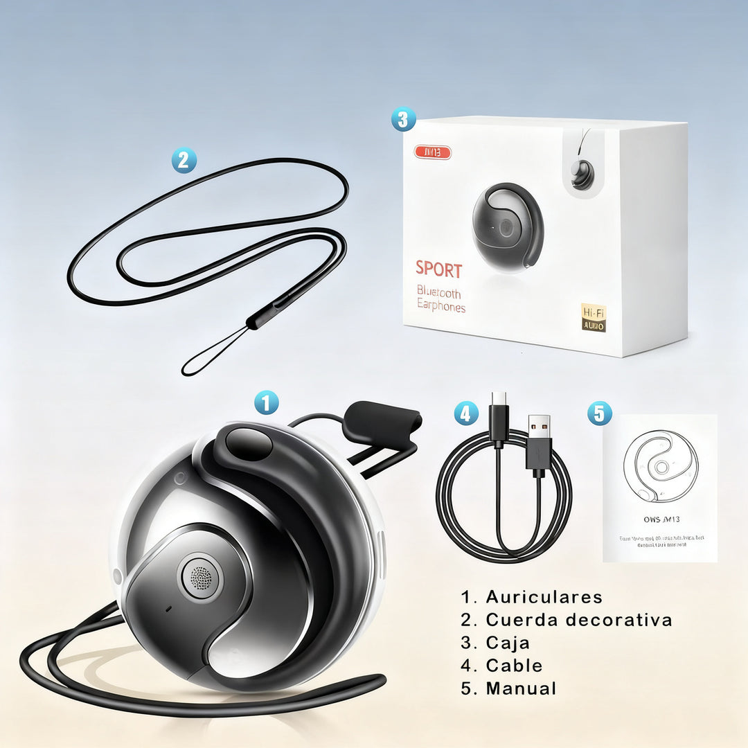 Bluetooth earbuds, open-ear design, sporty