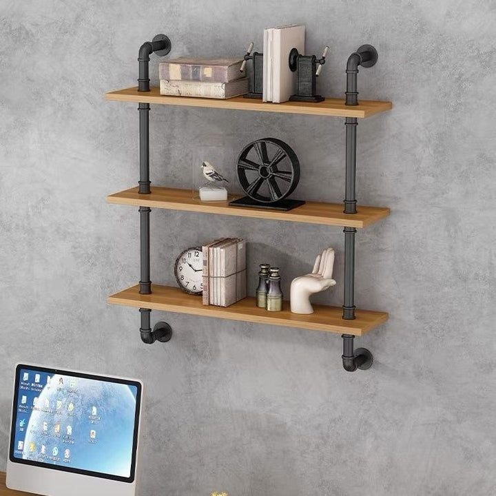 Wooden wall shelf, 140–240 cm, with metal brackets