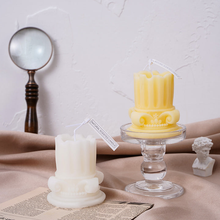 Handmade scented candle made of soy wax, pillar shape