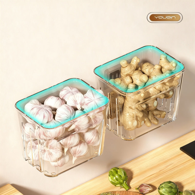 Storage box for garlic, ginger, and onions