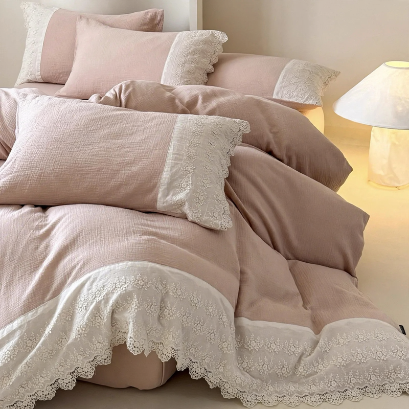 Cotton bedding set with lace, 4-piece