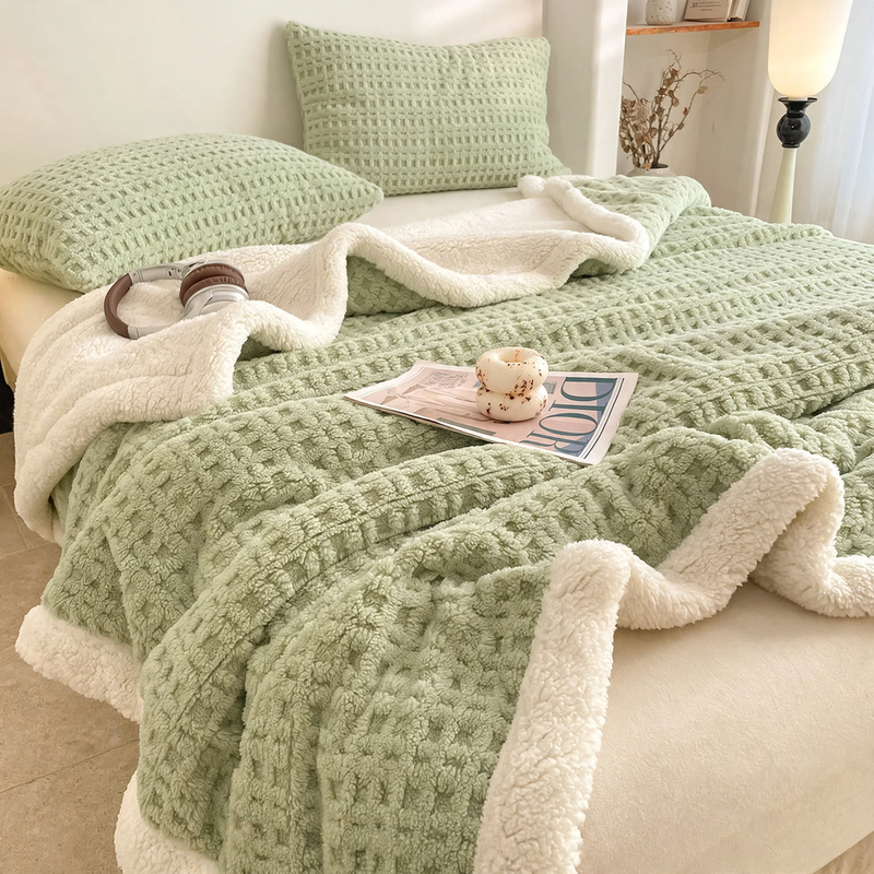 Double-layer waffle pique fleece blanket, 1000–1500 g