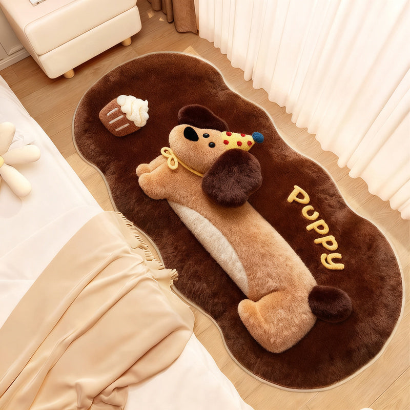 Animal motif bath mat, synthetic fur, washable