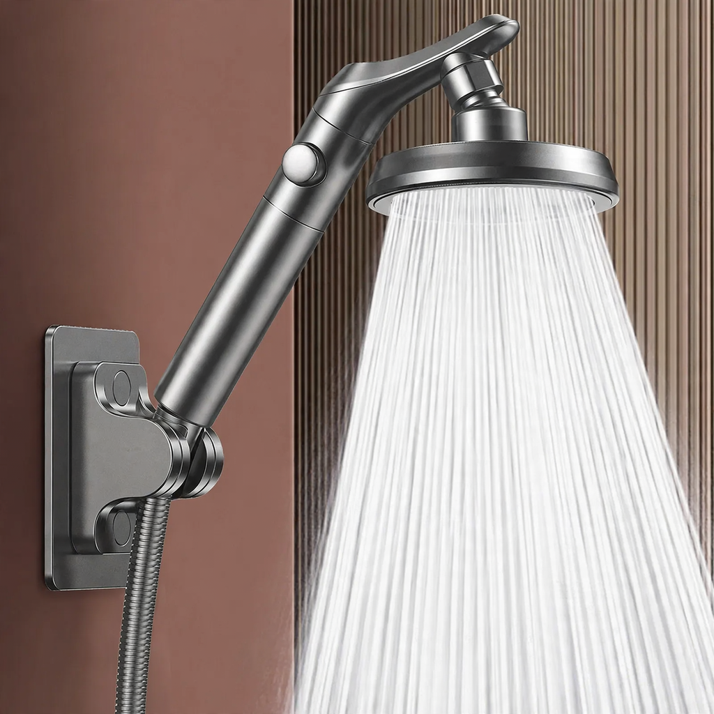 Shower set with pressure increase and swivel connection