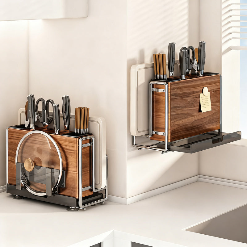 Multifunctional knife block shelf with magnetic function