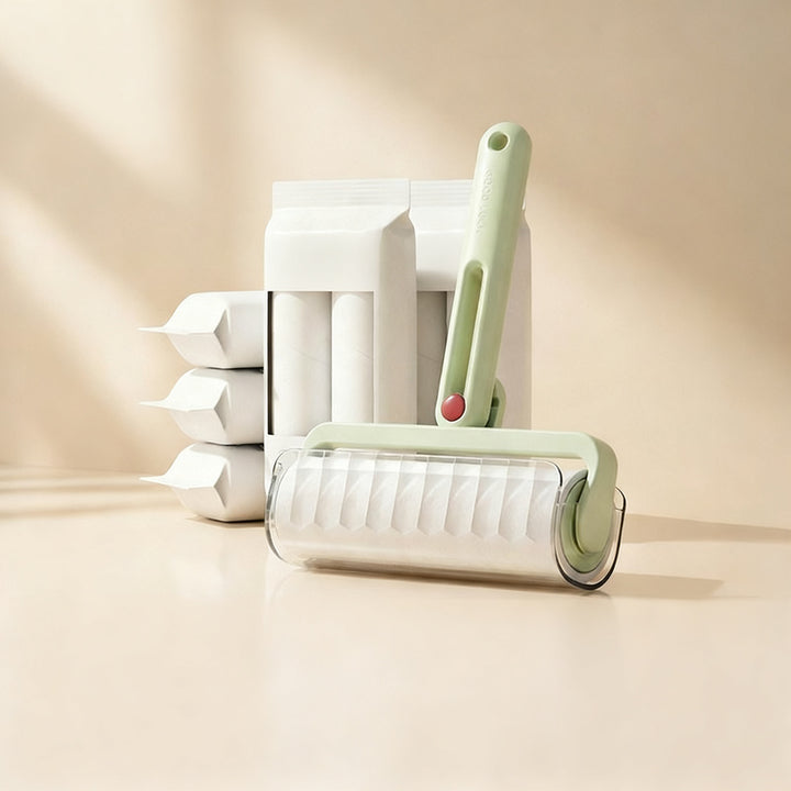 Lint roller with replacement rolls, foldable