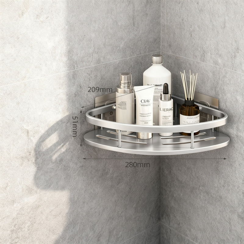Wall shelf bathroom, triangular, no drilling, aluminum