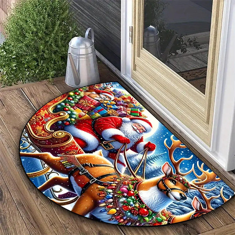 Half-round doormat, crystal velvet, Christmas design
