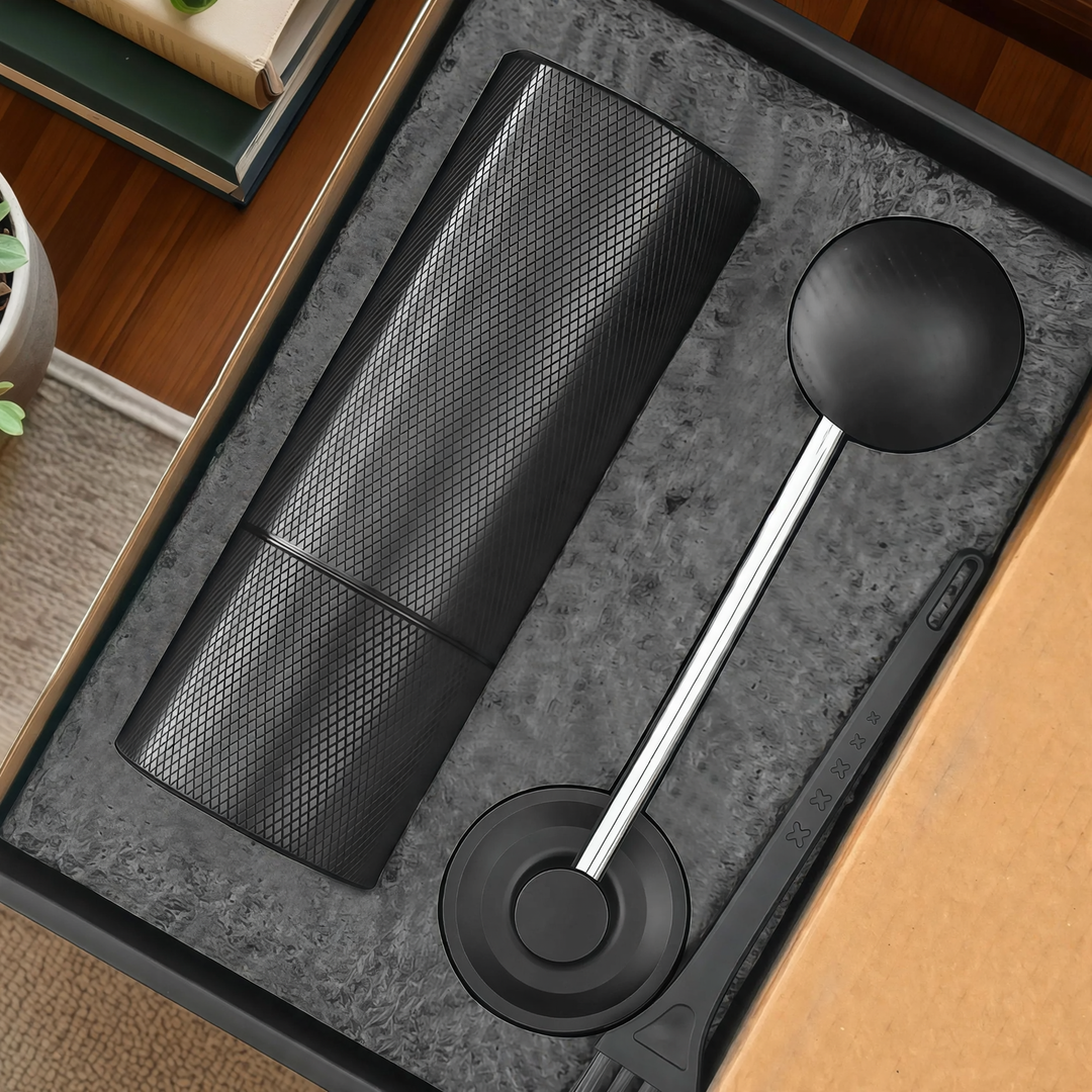 Hand coffee grinder with CNC grinding mechanism and brush