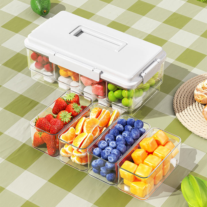 Divided food storage container with carrying handle, 1–2 L