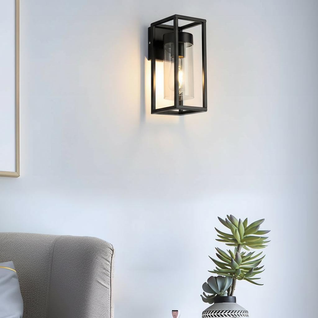 LED Wall Sconce Light – Industrial Retro Black Iron Clear Glass (27x12cm / 10.6x4.7in | Kalsten