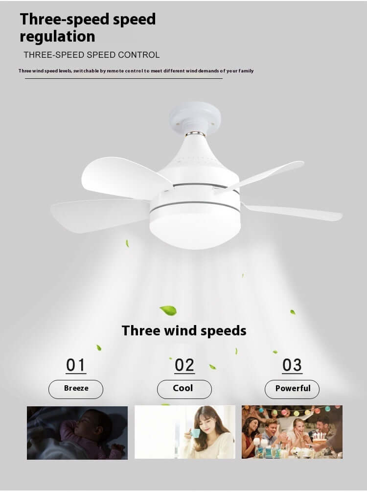 LED Straight Leaf Fan Lamp E27 Screw Detachable Fan Blade Bedroom Three-color Dimming Ceiling Ceiling Fan Lights | Kalsten