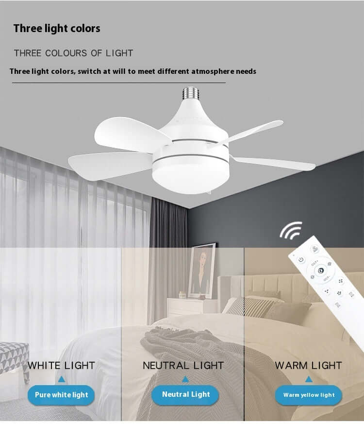 LED Straight Leaf Fan Lamp E27 Screw Detachable Fan Blade Bedroom Three-color Dimming Ceiling Ceiling Fan Lights | Kalsten