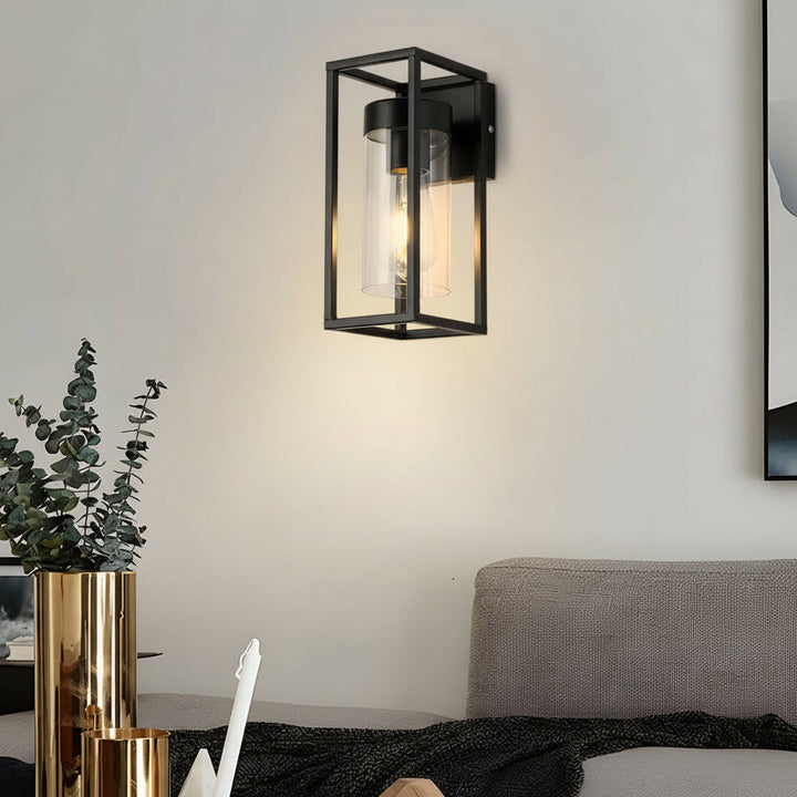 LED Wall Sconce Light – Industrial Retro Black Iron Clear Glass (27x12cm / 10.6x4.7in | Kalsten