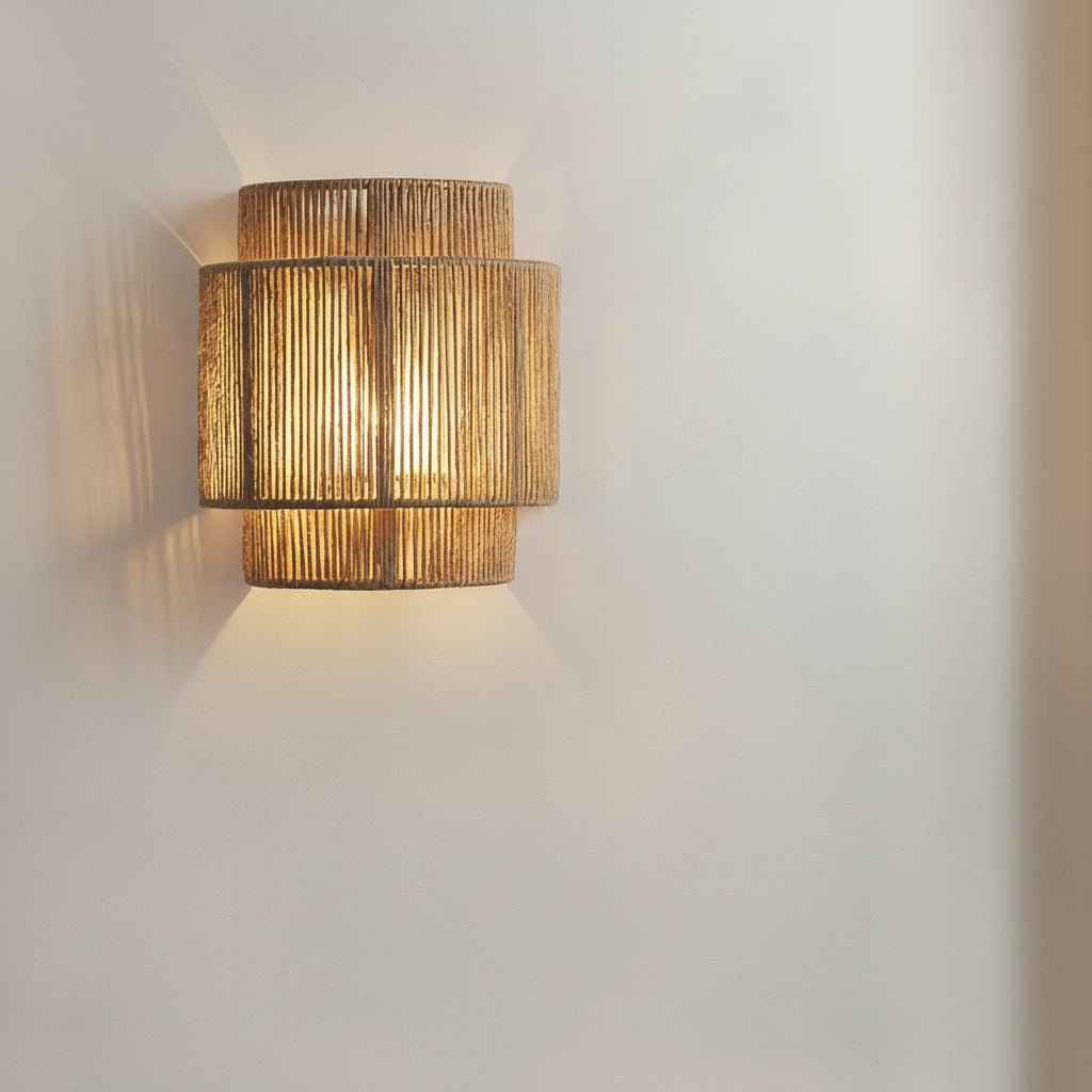 LED Wall Sconce Light – Japanese Wabi-Sabi Hemp Rope (25x23cm / 9.8x9in) | Kalsten