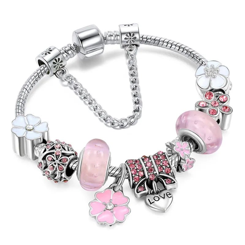 Kalsten | Elegant Floral Charm Bracelet in 925 Sterling Silver for Women - Nature-Inspired Design