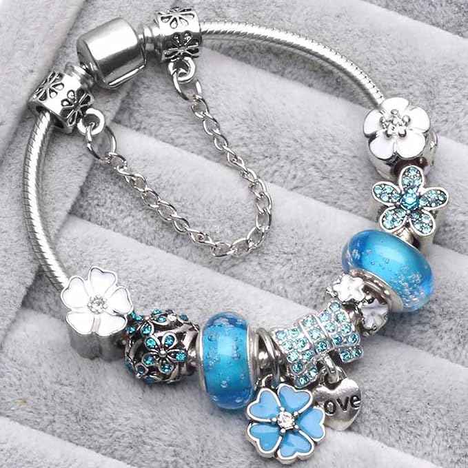 Kalsten | Elegant Floral Charm Bracelet in 925 Sterling Silver for Women - Nature-Inspired Design