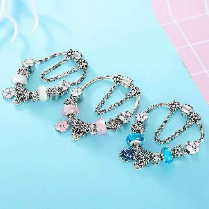 Kalsten | Elegant Floral Charm Bracelet in 925 Sterling Silver for Women - Nature-Inspired Design