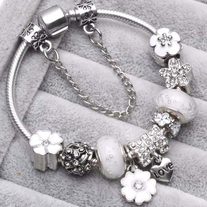 Kalsten | Elegant Floral Charm Bracelet in 925 Sterling Silver for Women - Nature-Inspired Design