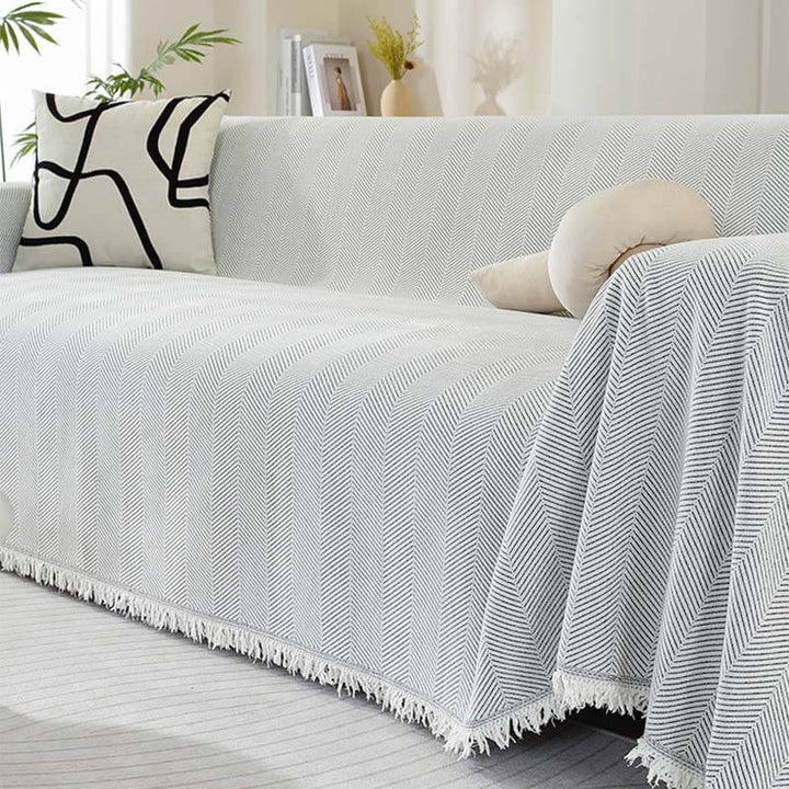 Kalsten | Chenille Sofa Cover Herringbone Tassel Design