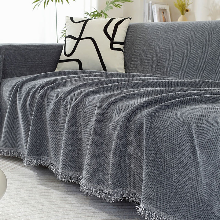 Kalsten | Chenille Sofa Cover Herringbone Tassel Design