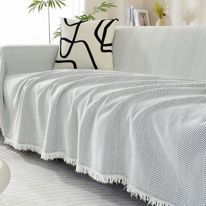 Kalsten | Chenille Sofa Cover Herringbone Tassel Design