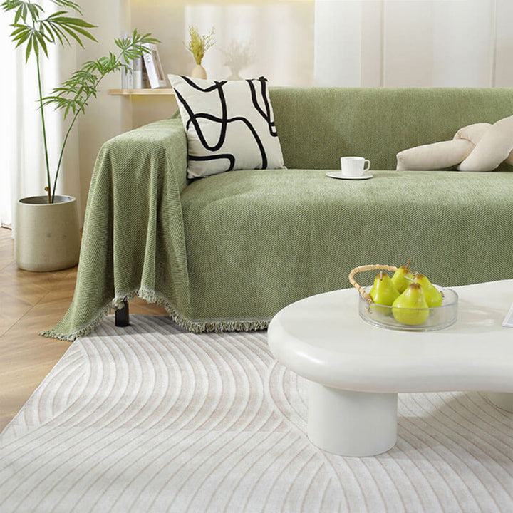 Kalsten | Chenille Sofa Cover Herringbone Tassel Design