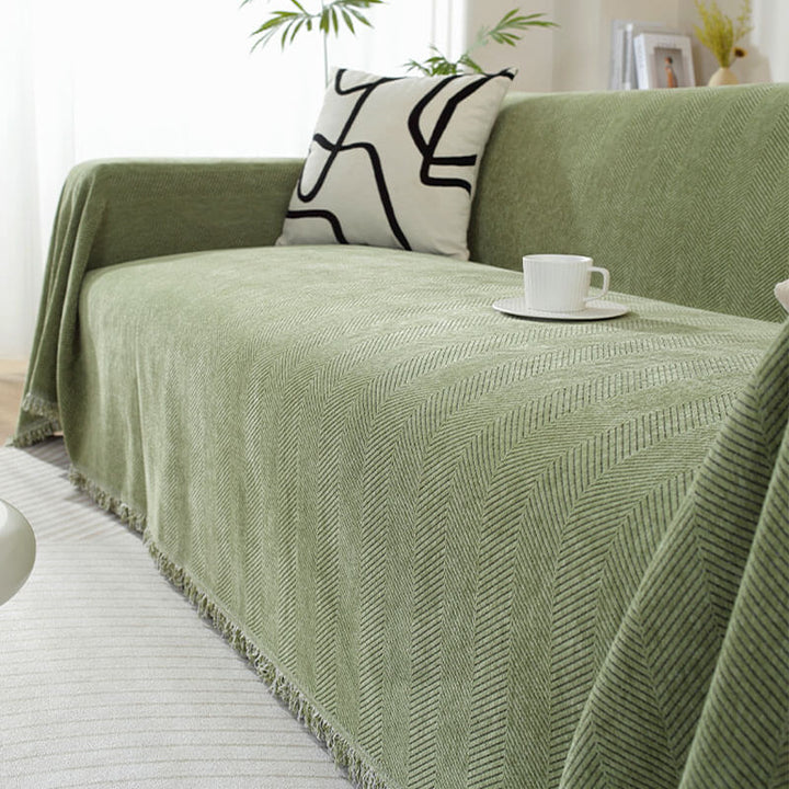 Kalsten | Chenille Sofa Cover Herringbone Tassel Design