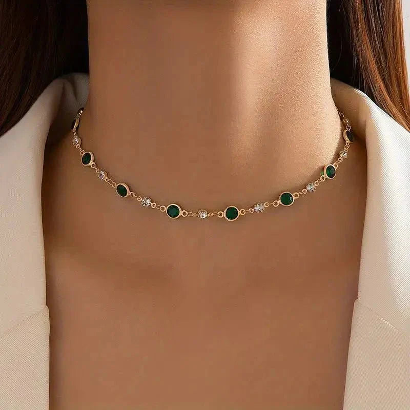 Kalsten | Emerald and Diamond Spaced Choker Necklace