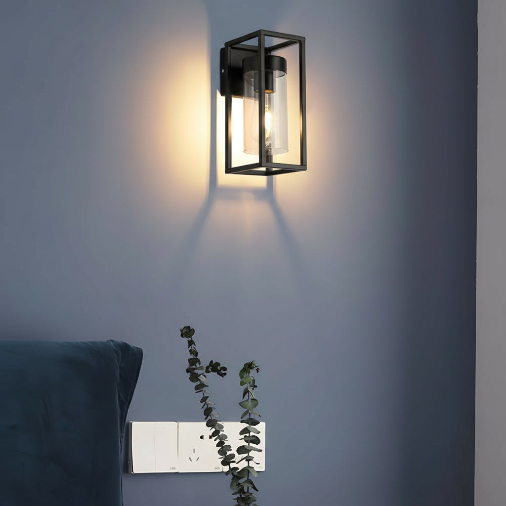 LED Wall Sconce Light – Industrial Retro Black Iron Clear Glass (27x12cm / 10.6x4.7in | Kalsten