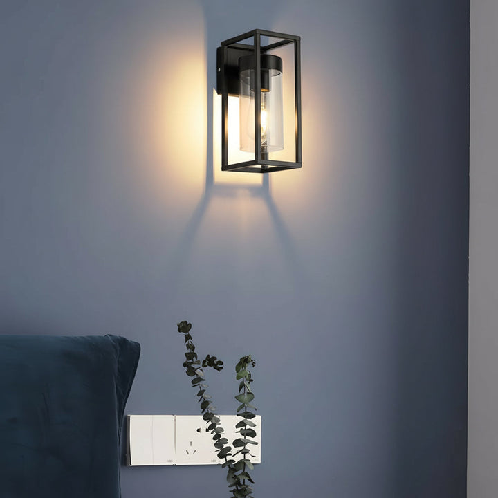 LED Wall Sconce Light – Industrial Retro Black Iron Clear Glass (27x12cm / 10.6x4.7in | Kalsten