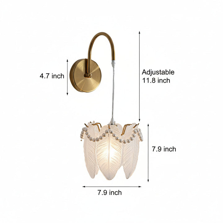 LED Wall Sconce Light – Nordic Glass Feather Leaf Art Deco (20x20cm / 7.9x7.9in) | Kalsten