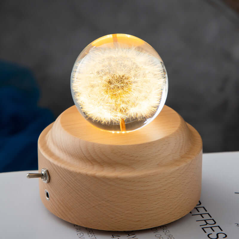 LED Night Light Flower Crystal Ball Children Night Lamp With Woodern Base Bedroom Ambient Light Creative Gift Night Light | Kalsten