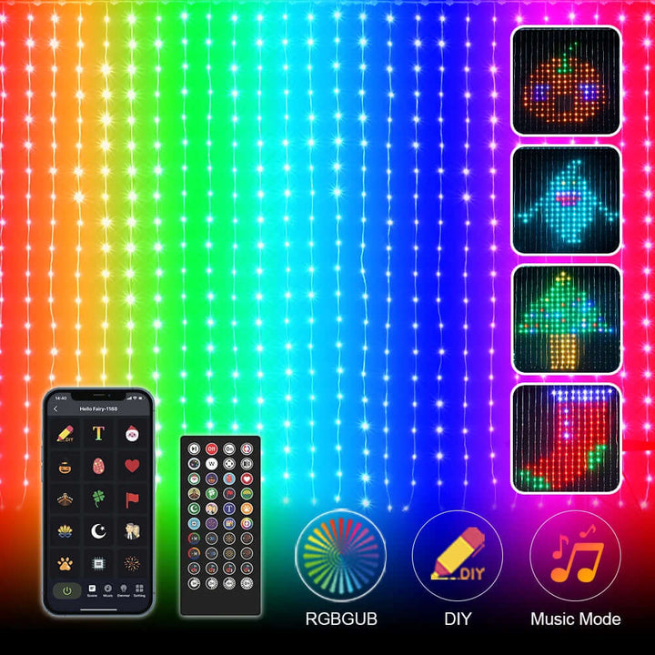 Smart LED RGB Curtain String Lights Bluetooth APP Control Christmas Fairy Light Garland DIY Picture Display Party Wedding Decor | Kalsten