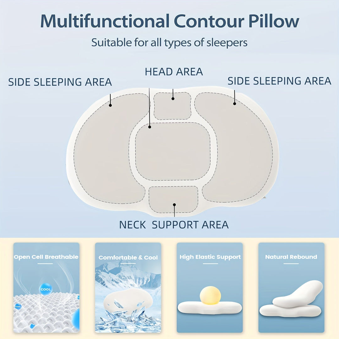 1pc Oval Macaron Pillow Cervical Memory Foam Pillow, Cooling Bed Pillow For Sleeping - Neck Pillows For Pain Relief Sleeping, Contour Support Ergonomic Pillow For Side Back Stomach Sleepers Using High And Low Partition | Kalsten