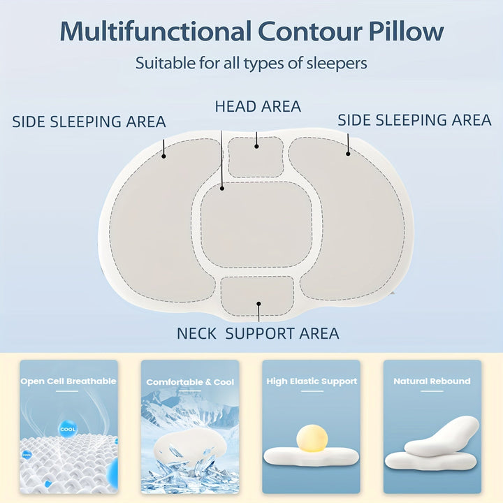 1pc Oval Macaron Pillow Cervical Memory Foam Pillow, Cooling Bed Pillow For Sleeping - Neck Pillows For Pain Relief Sleeping, Contour Support Ergonomic Pillow For Side Back Stomach Sleepers Using High And Low Partition | Kalsten
