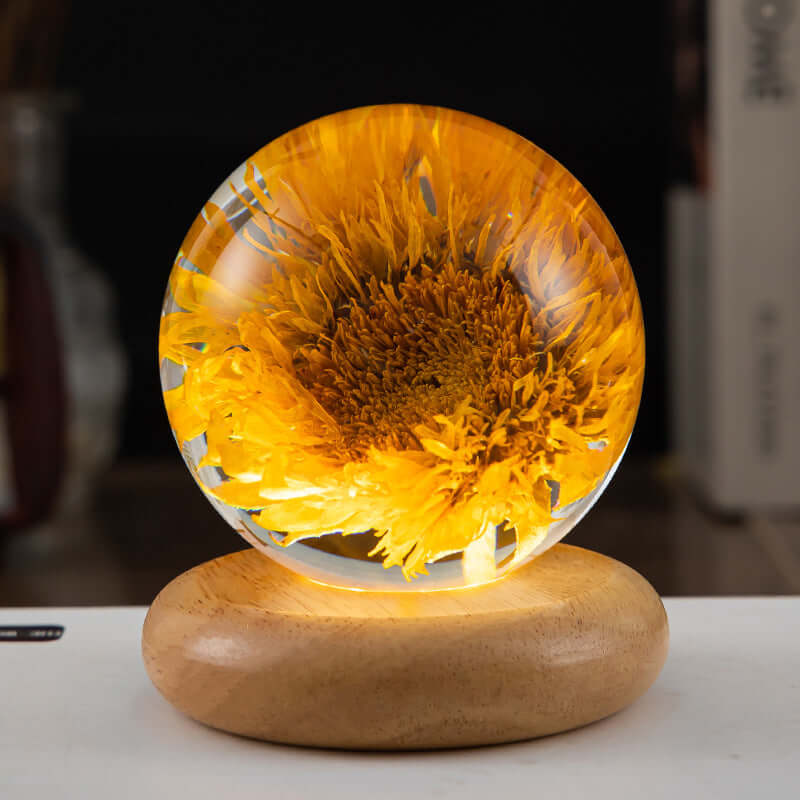 LED Night Light Flower Crystal Ball Children Night Lamp With Woodern Base Bedroom Ambient Light Creative Gift Night Light | Kalsten