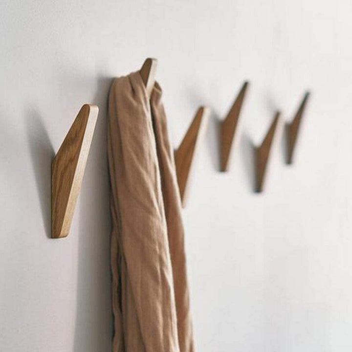 Kalsten | Wooden Wall Hooks Set Nordhaak – 6 Minimalistic Coat Hooks made of Solid Wood