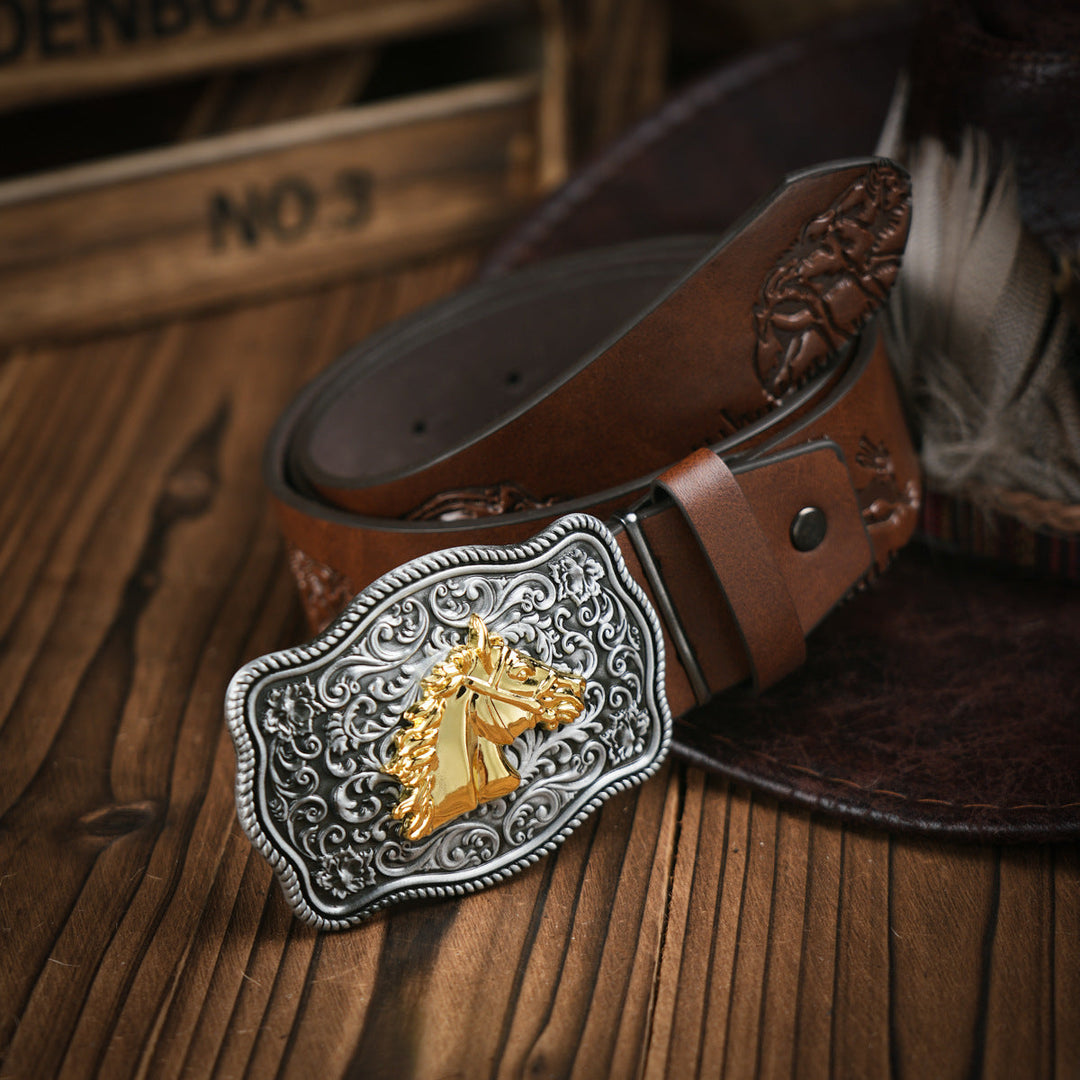 Kalsten | Men's Belt Western Style – Vegan Leather Belt with Sturdy Metal Buckle