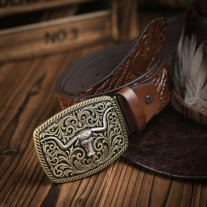 Kalsten | Men's Belt Western Style – Vegan Leather Belt with Sturdy Metal Buckle