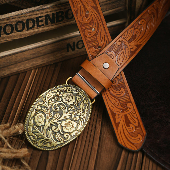 Kalsten | Men's Belt Western Style – Vegan Leather Belt with Sturdy Metal Buckle