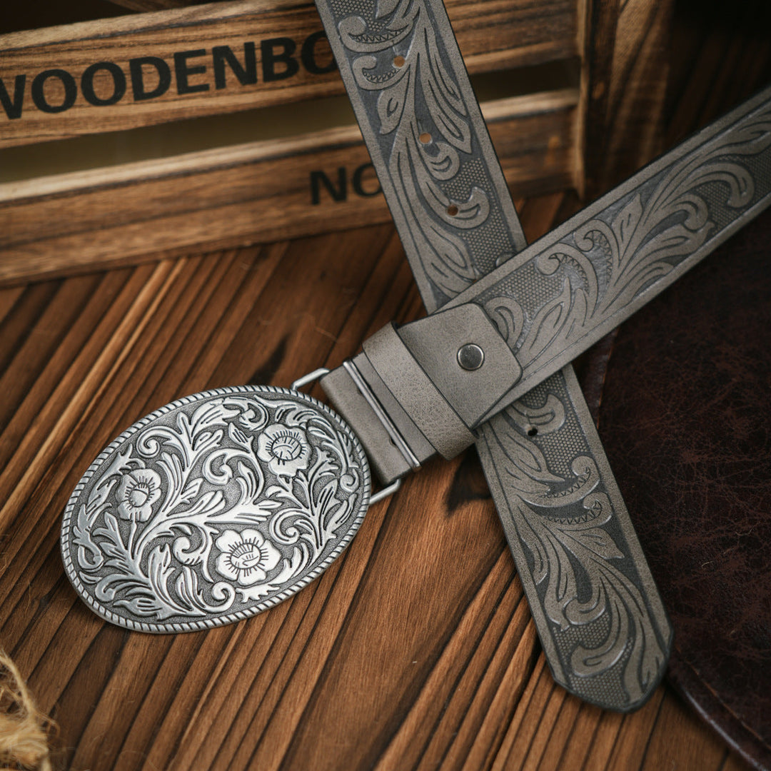 Kalsten | Men's Belt Western Style – Vegan Leather Belt with Sturdy Metal Buckle
