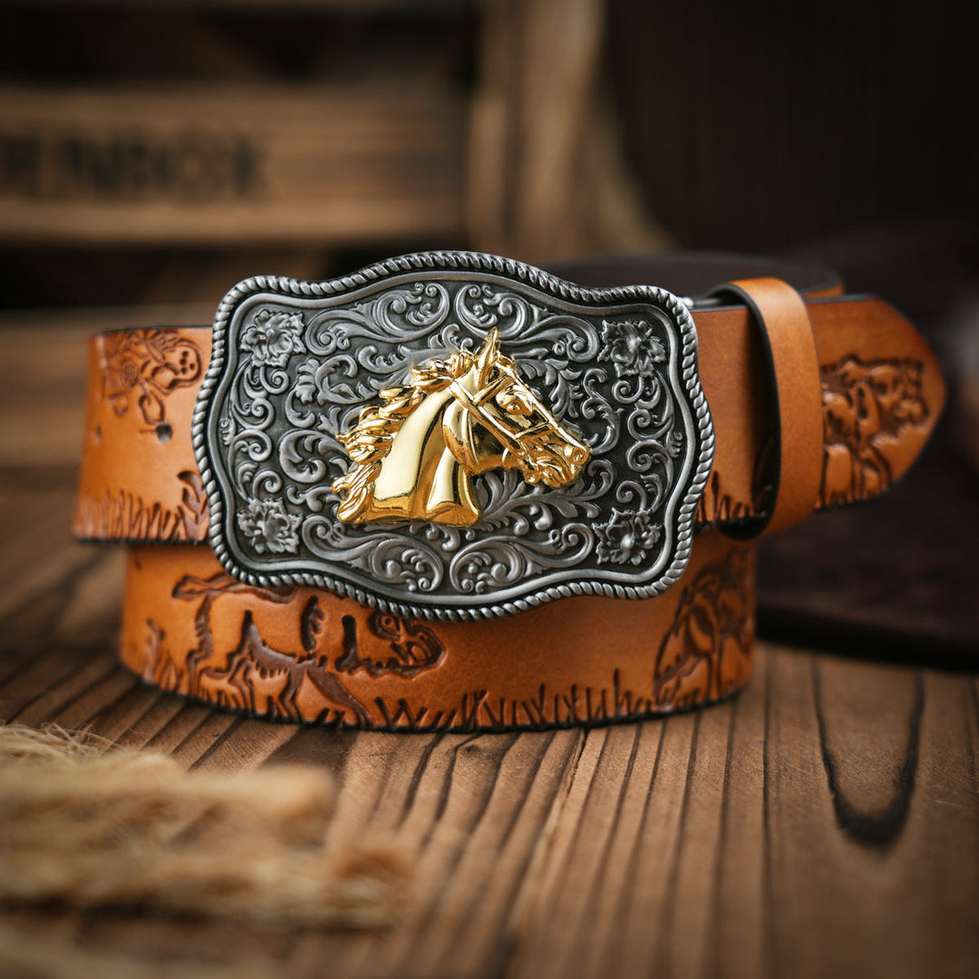 Kalsten | Men's Belt Western Style – Vegan Leather Belt with Sturdy Metal Buckle
