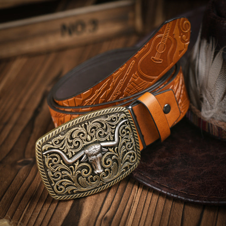 Kalsten | Men's Belt Western Style – Vegan Leather Belt with Sturdy Metal Buckle