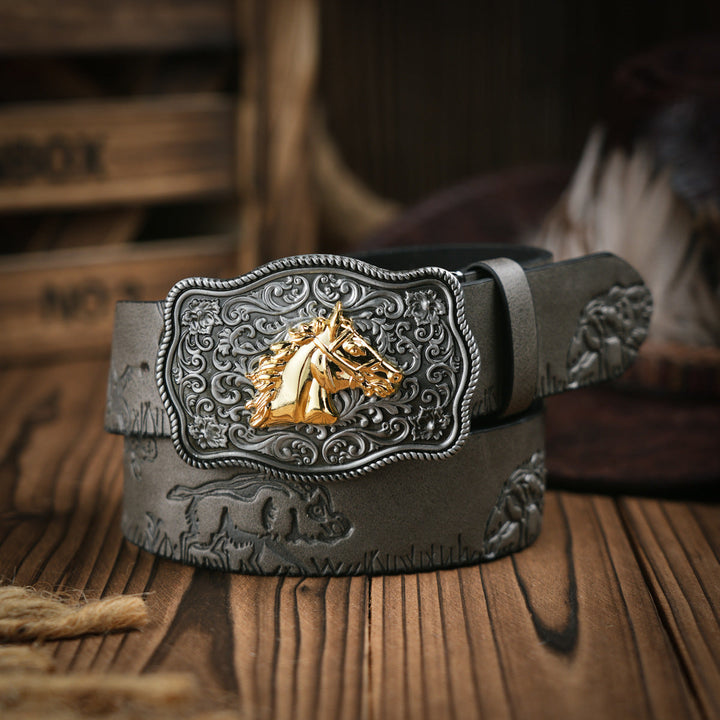Kalsten | Men's Belt Western Style – Vegan Leather Belt with Sturdy Metal Buckle
