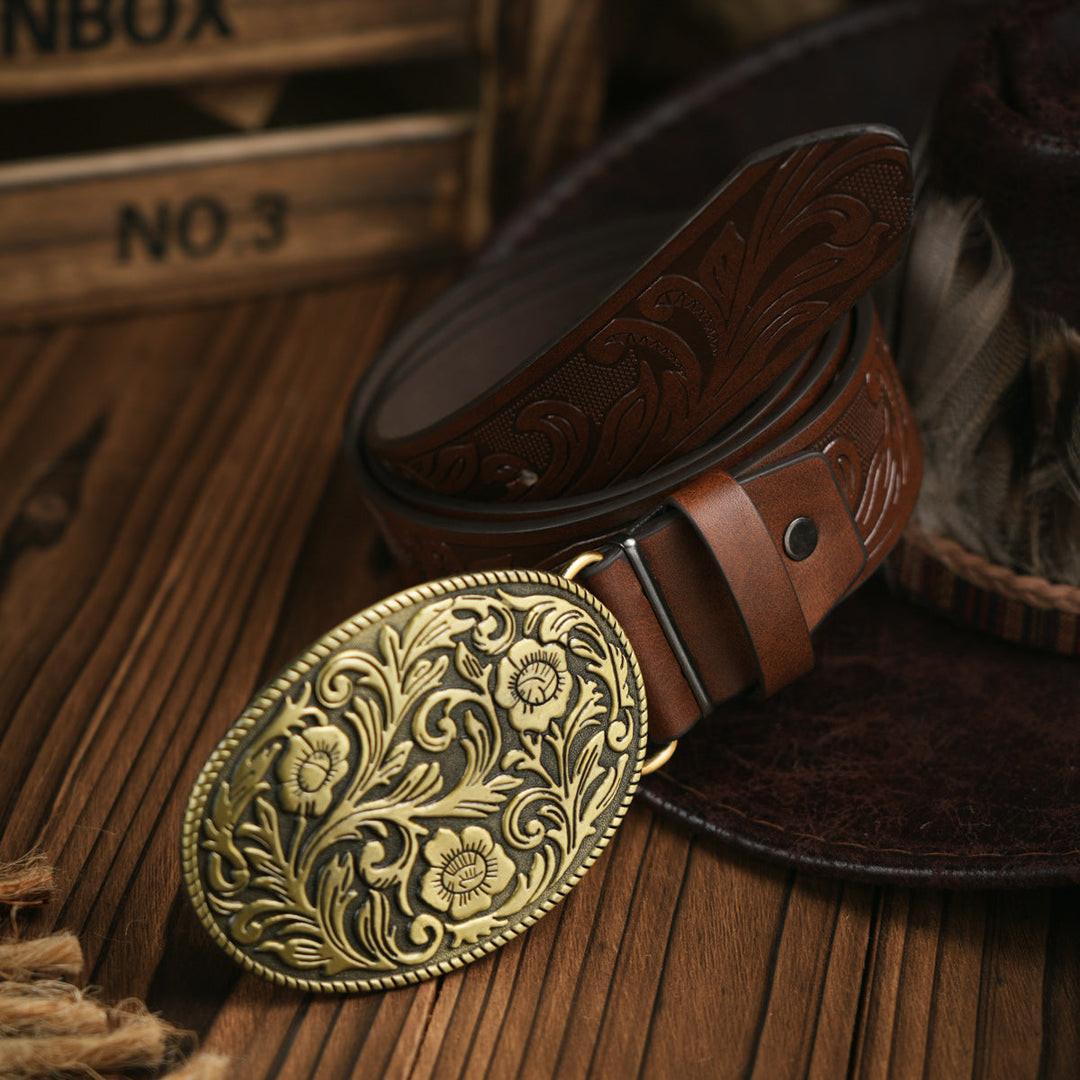 Kalsten | Men's Belt Western Style – Vegan Leather Belt with Sturdy Metal Buckle
