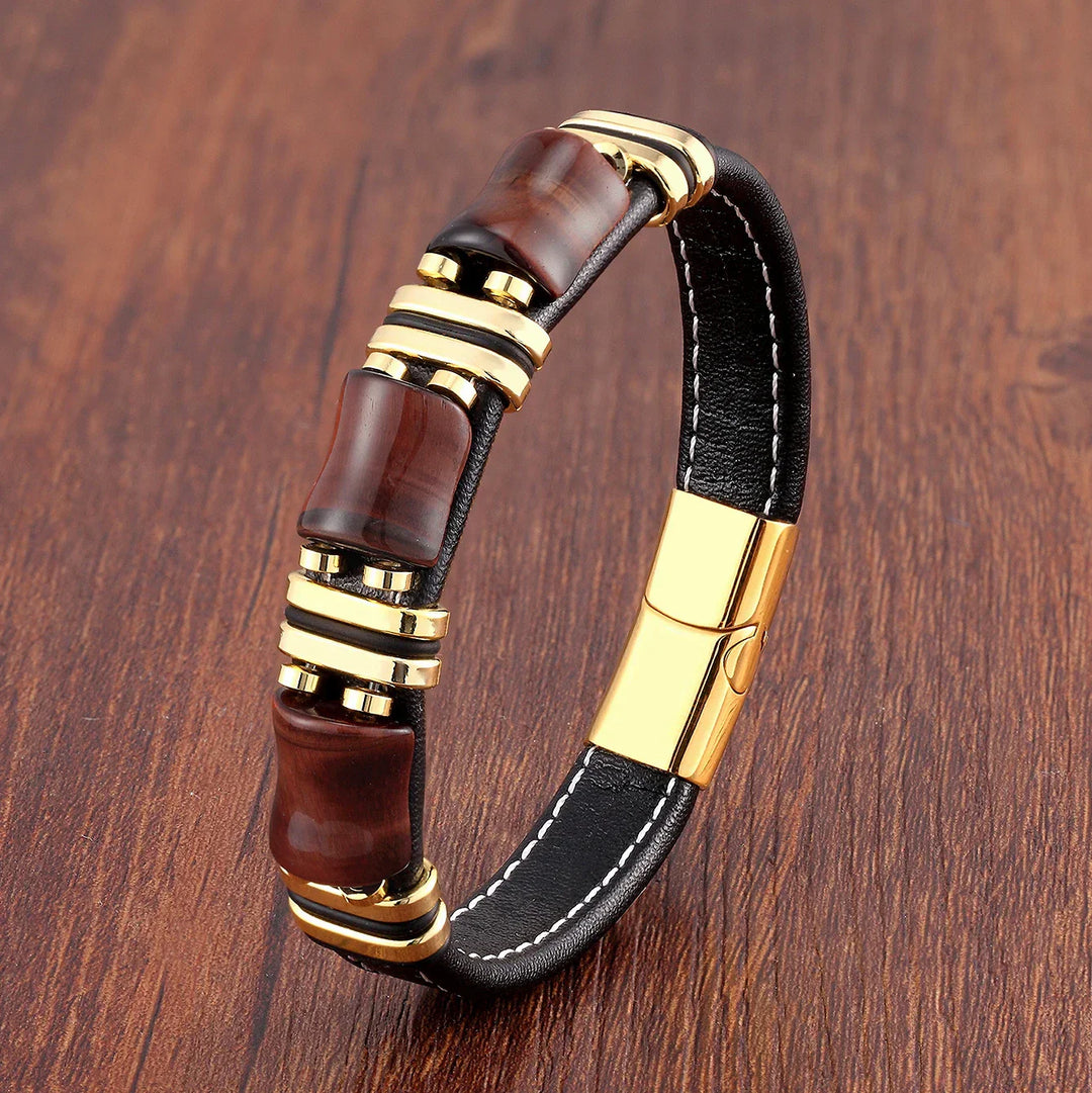 Men’s Leather Bracelet with Tiger Eye Beads Kalsten