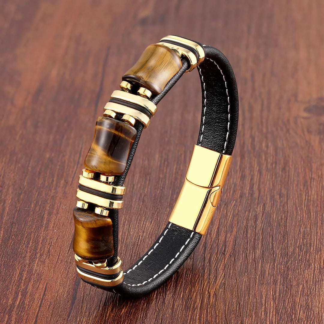 Men’s Leather Bracelet with Tiger Eye Beads Kalsten