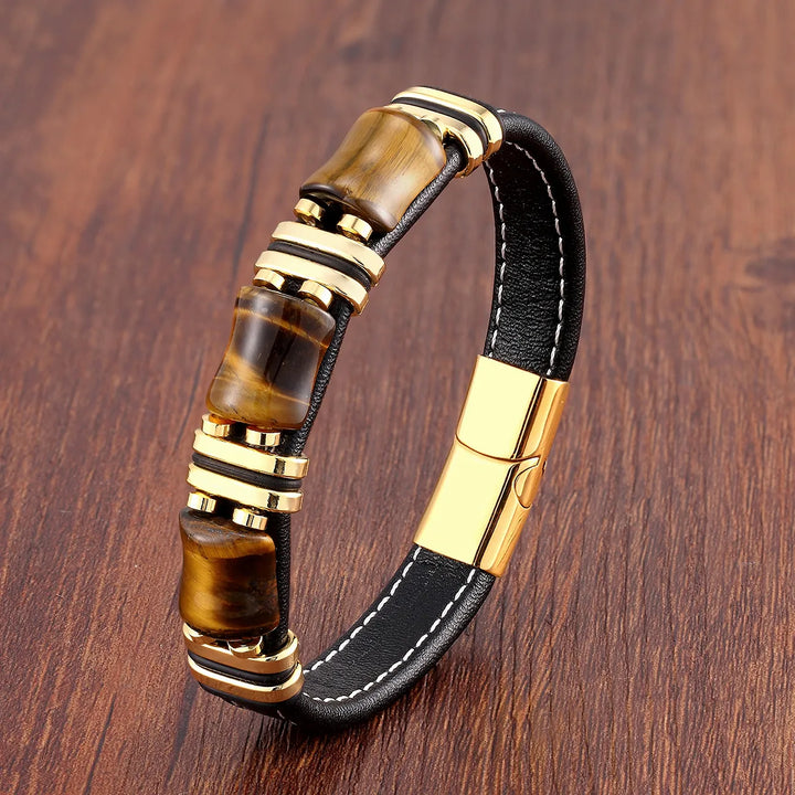 Men’s Leather Bracelet with Tiger Eye Beads Kalsten