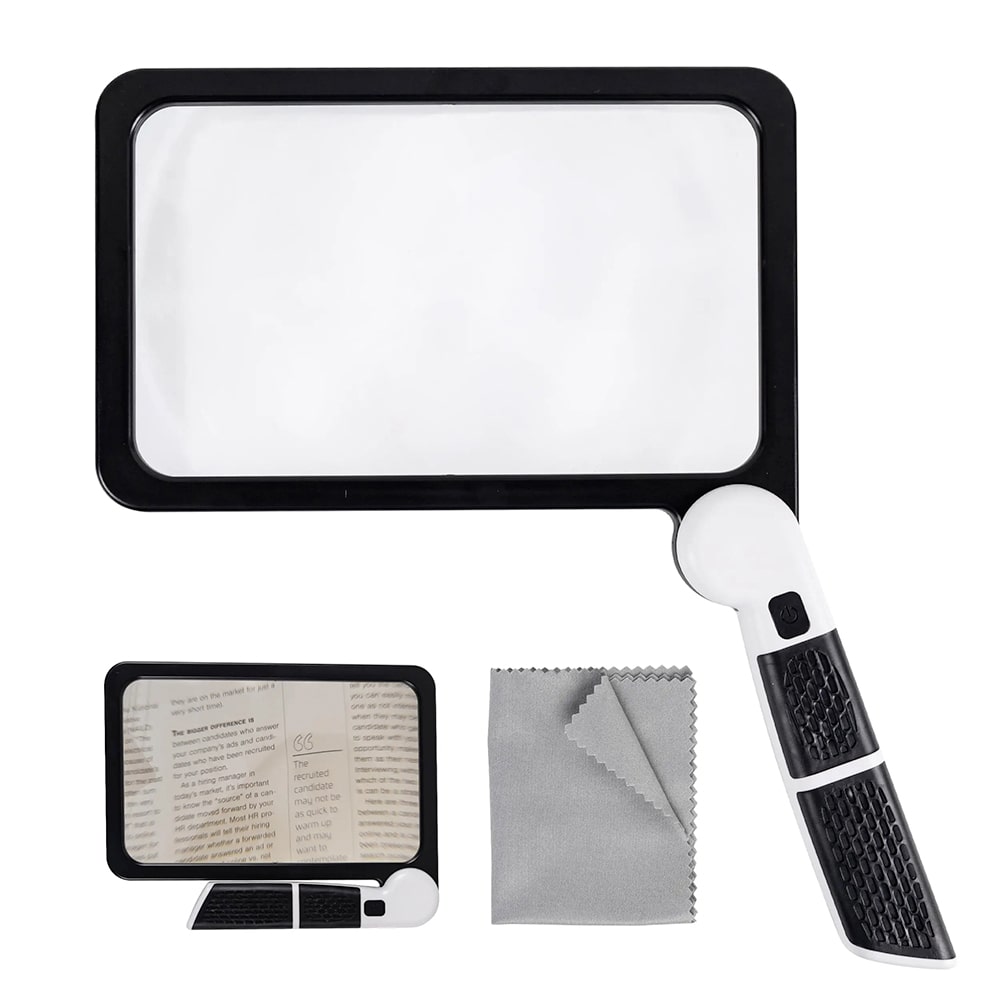 Kalsten | Full-Sided Handheld Magnifying Glass – 5X Magnification, LED Illuminated Magnifier with 3 Modes, Ideal for Reading Books and for Seniors